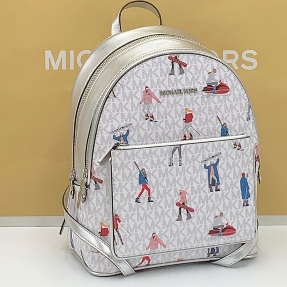Michael Kors Jet Set Girls Adina Medium Backpack Bright White Silver Multi - Picture 7 of 16
